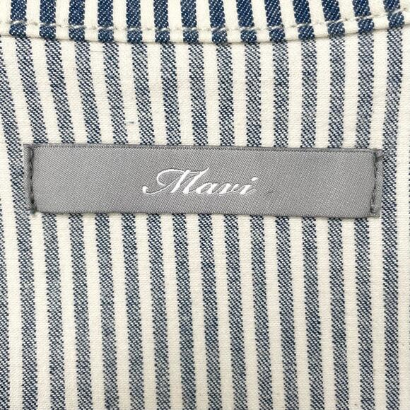 Mavi Livia Oversized Striped Raw Hem Cotton Denim Shacket Shirt - Picture 9 of 12